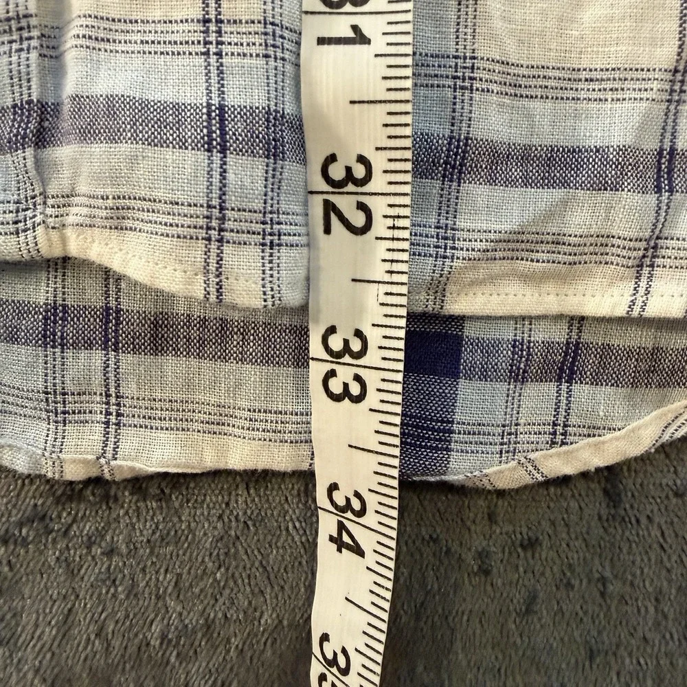 Polo Ralph Lauren Lowell Sport Linen Shirt Mens L Blue Plaid Button Front EUC